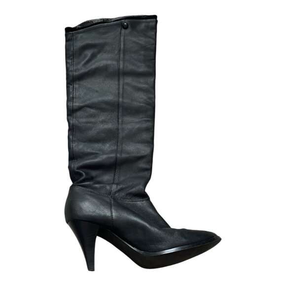 Women’s Black Leather Over Knee Pull On Boots Stiletto Heel Boots US 7 - Picture 4 of 6